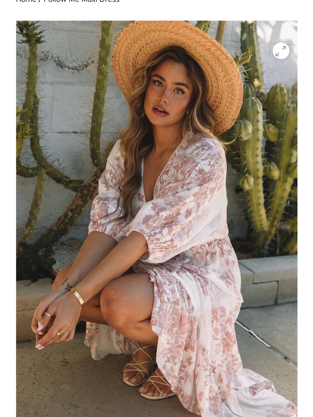 Lovestitch Follow Me Maxi Dress M Pink Ivory Floral Boho Cottagecore Tiered B2 - Picture 4 of 15